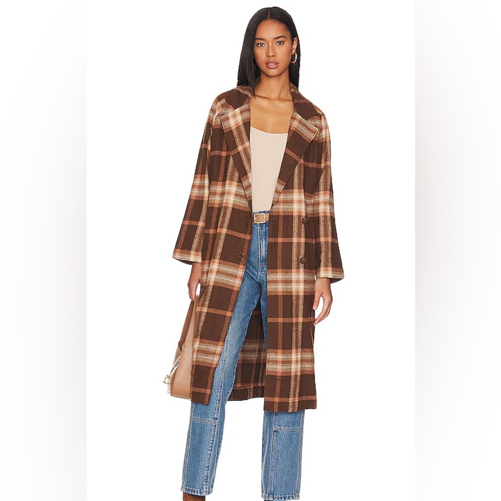 SPELL & THE GYPSY COLLECTIVE Basecamp Plaid Trench Coat Medium NWT Brown